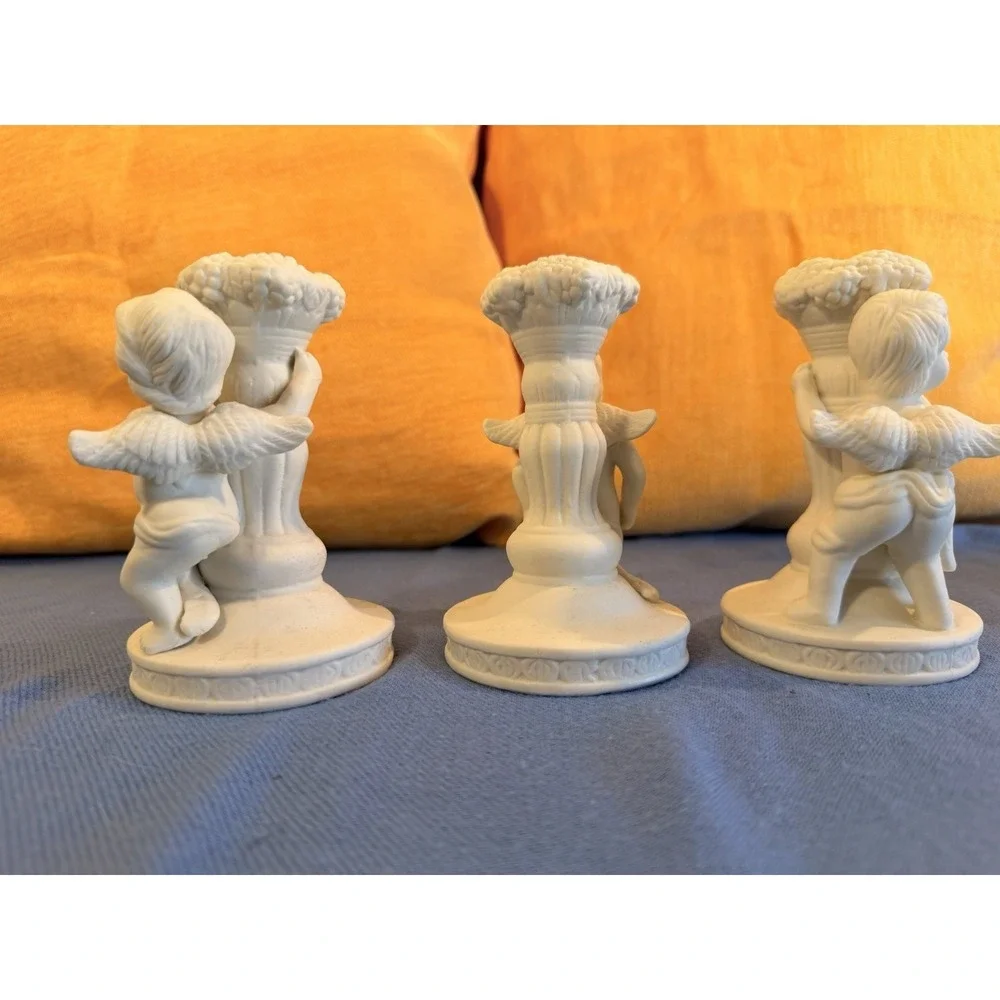 3 Small Cherub Ceramic Candle Holders | Matte White | Angels | Vintage 90's